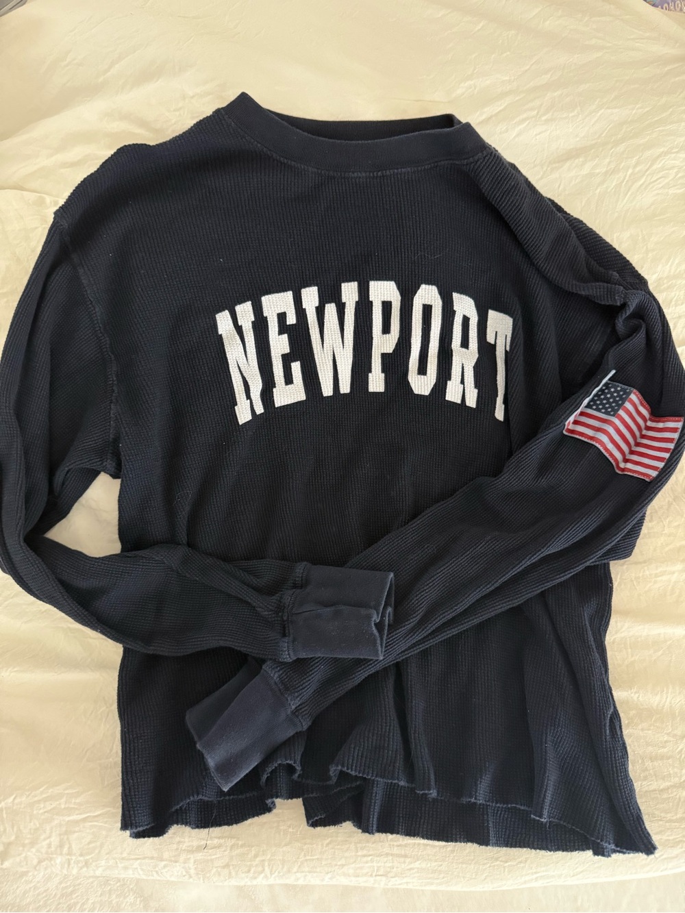 Brandy Melville Navy Ribbed Long Sleeve Top